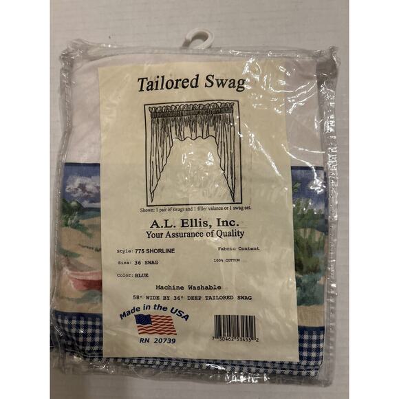 Vintage Shoreline Coastal Beach White Tailored Swag Valance A.L. Ellis NEW - Picture 1 of 4